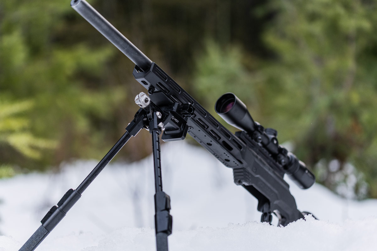 ARCA Rails can be used to quickly and easily attach bipods and other accessories along the forend. MDT Ckye-Pod - Double Pull on an MDT LSS-XL GEN2 Chassis.