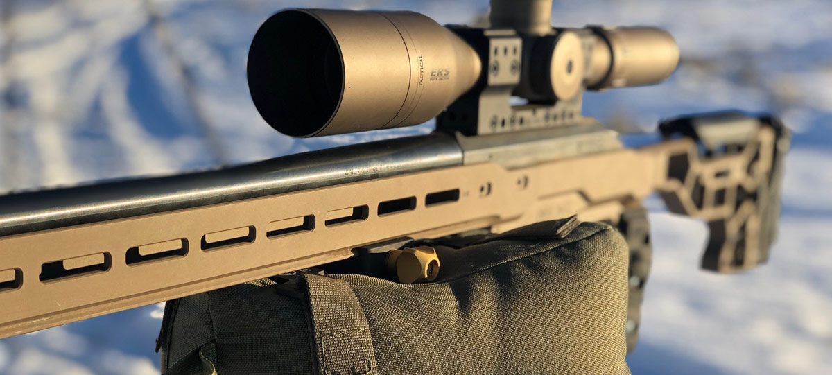 Tikka rifle in FDE MDT ACC Chassis System