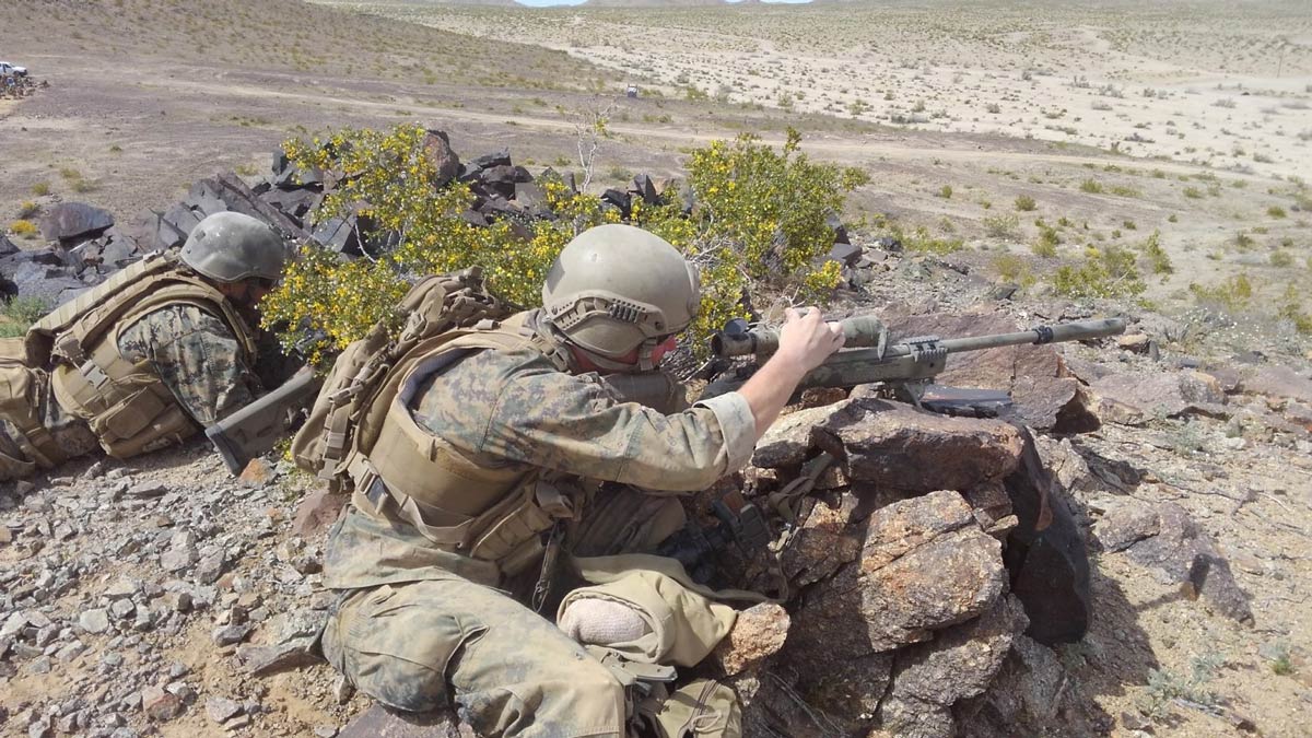 US Marine Scout Sniper shooting drill